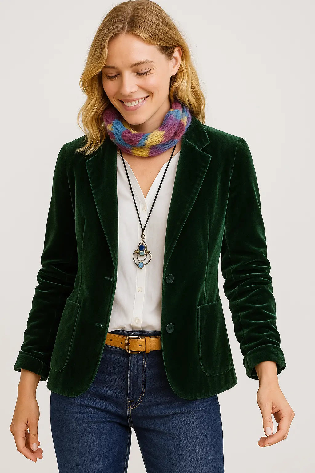 Women's Slim-Fit Velvet Blazer with Lapels