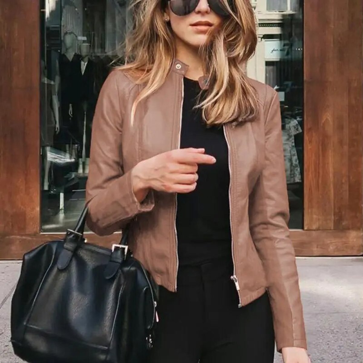 Women's Slim-Fit Zip-Up Faux Leather Jacket