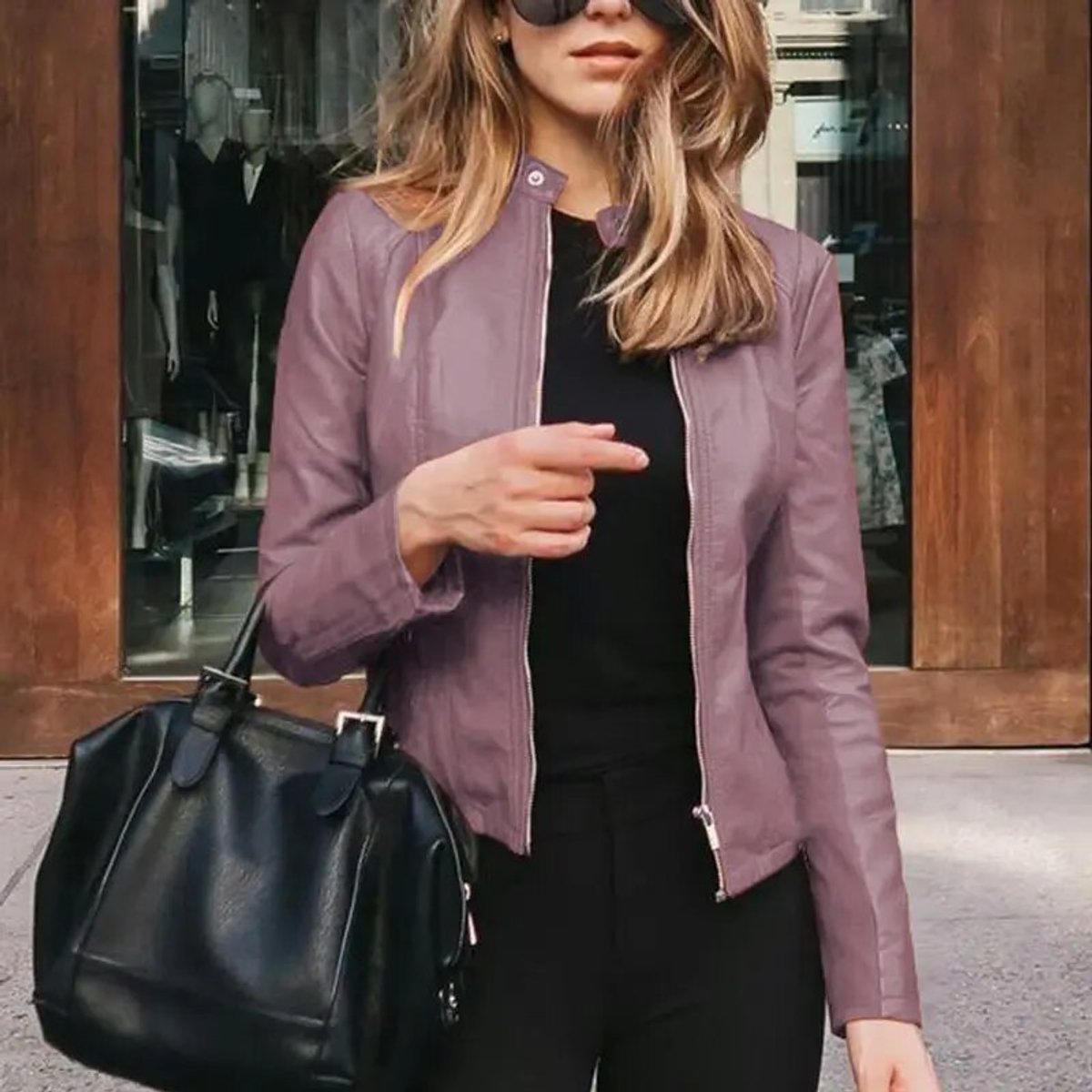 Women's Slim-Fit Zip-Up Faux Leather Jacket