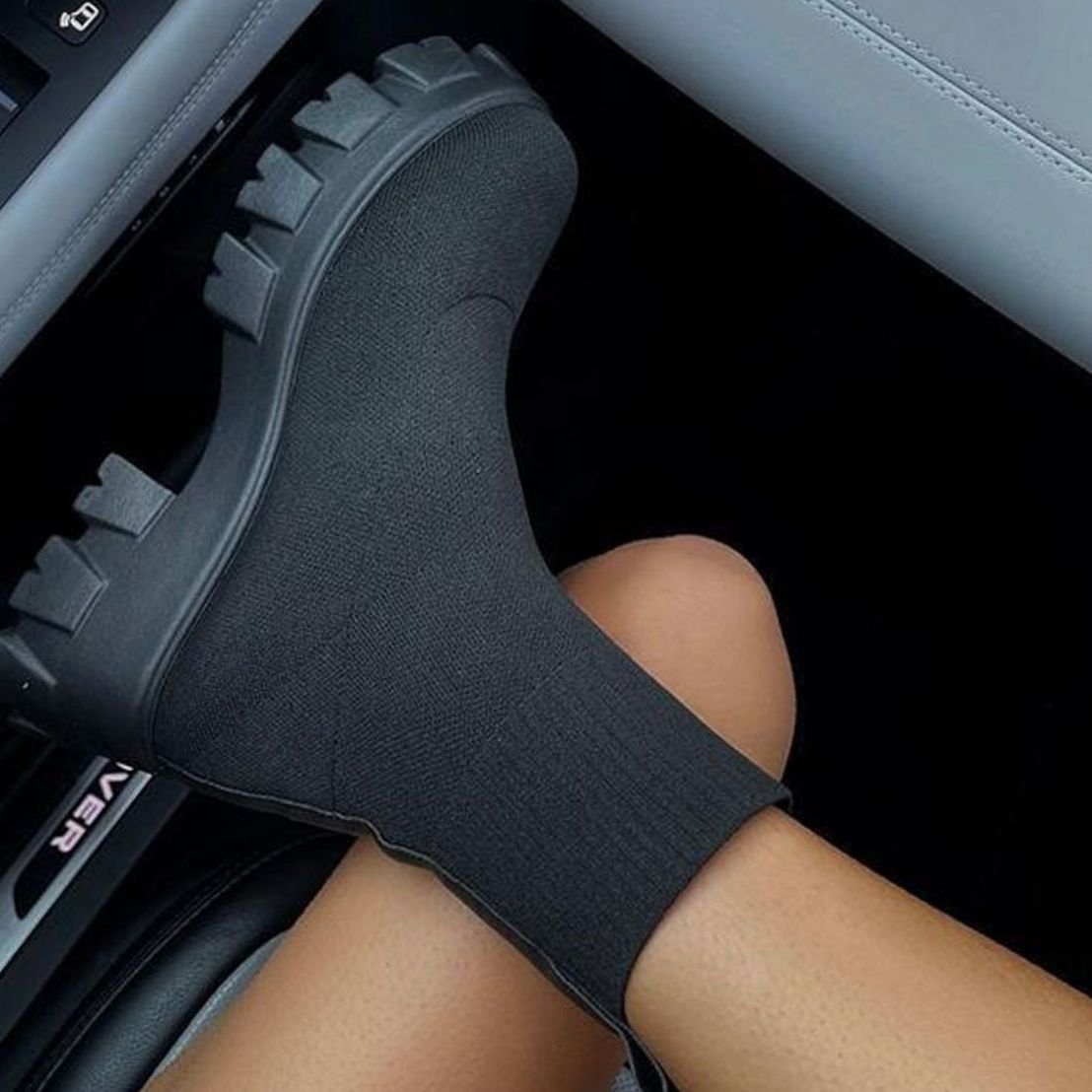 Women's Slip-On Chunky Heel Knit Sock Boots with Lug Sole