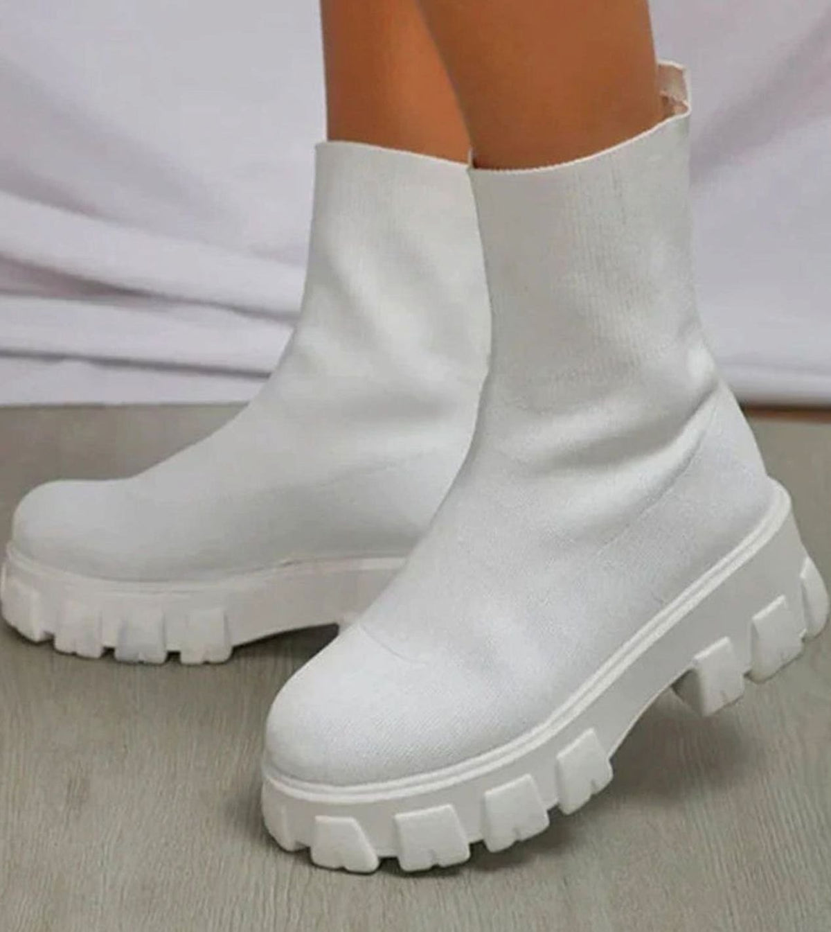 Women's Slip-On Chunky Heel Knit Sock Boots with Lug Sole