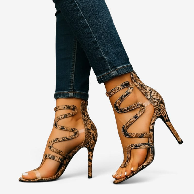 Women's Snakeskin Strap Heeled Sandals