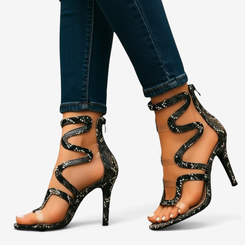 Women's Snakeskin Strap Heeled Sandals