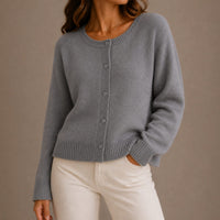 Women's Soft Knit Button-Up Round Neck Cardigan Sweater