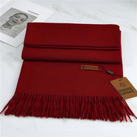 Women's Solid Cashmere Winter Scarf with Fringe