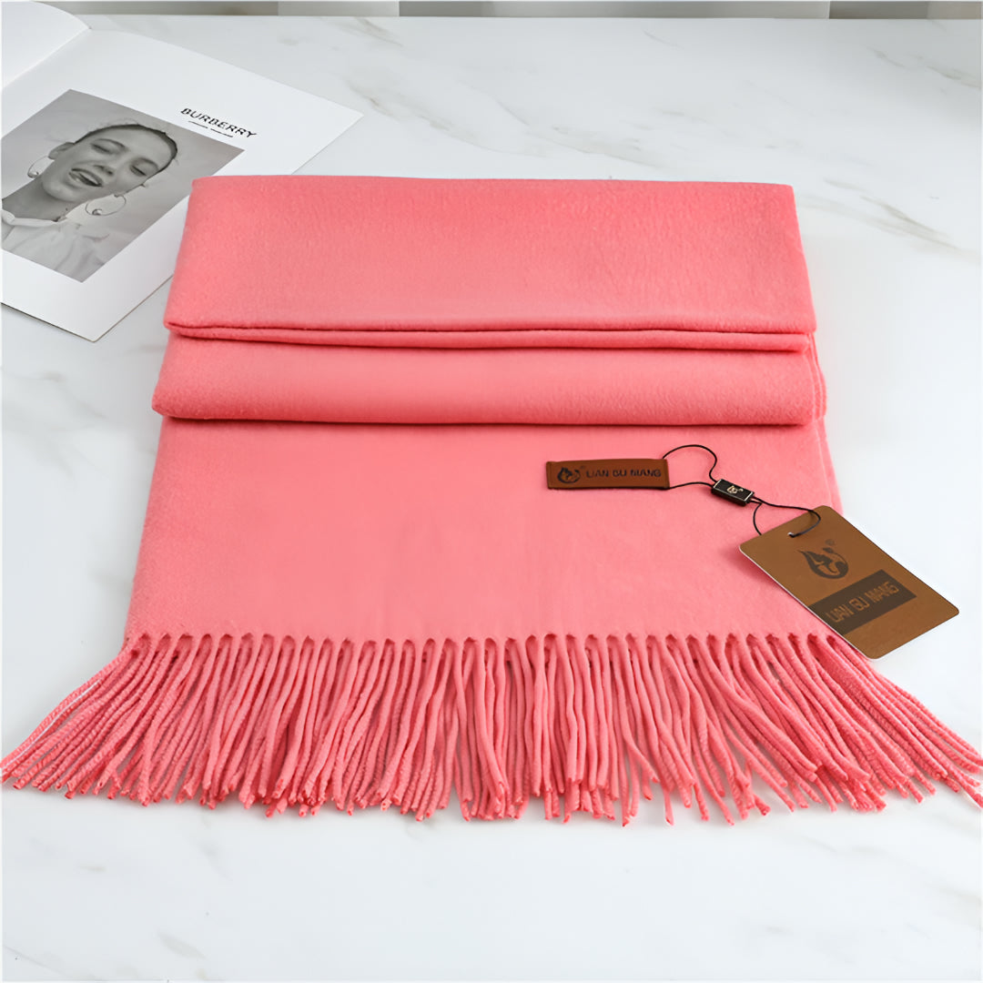 Women's Solid Cashmere Winter Scarf with Fringe