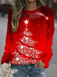 Women's Sparkling Christmas Tree Sweatshirt - Relaxed Crew Neck Pullover