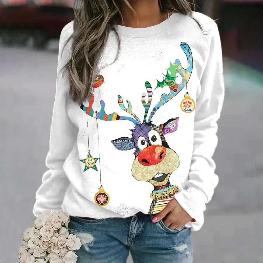 Women's Sparkling Christmas Tree Sweatshirt - Relaxed Crew Neck Pullover
