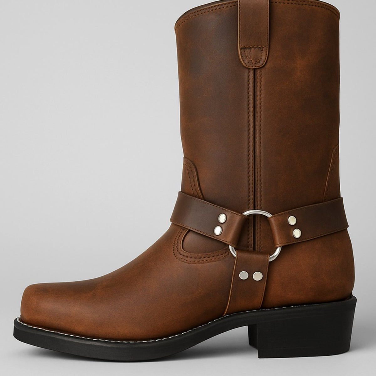 Women's Square-Toe Leather Harness Western Pull-On Cowboy Boots