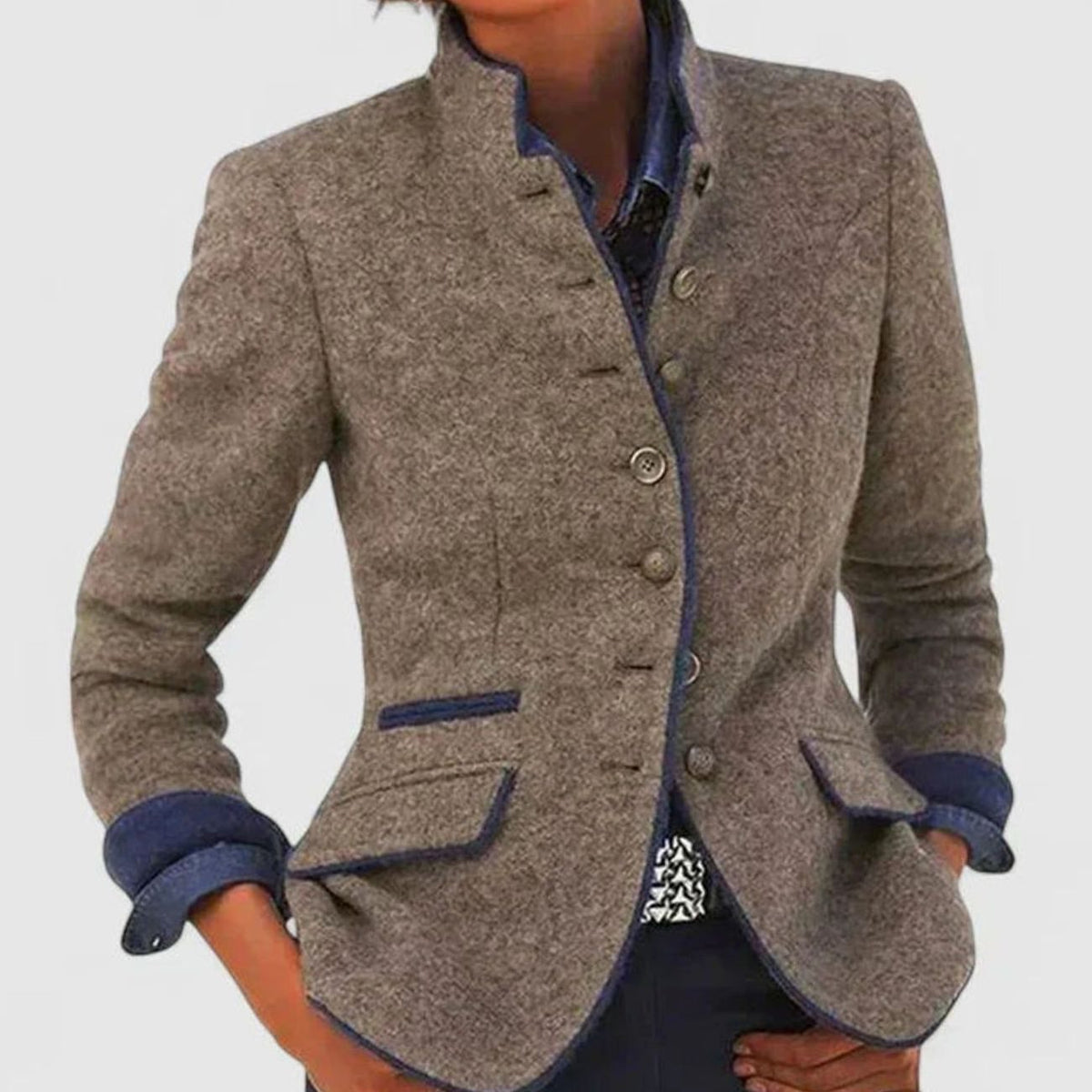 Women's Stand-Collar Button-Up Cardigan Blazer