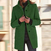 Women's Stand Collar Coat with Three-Button Closure