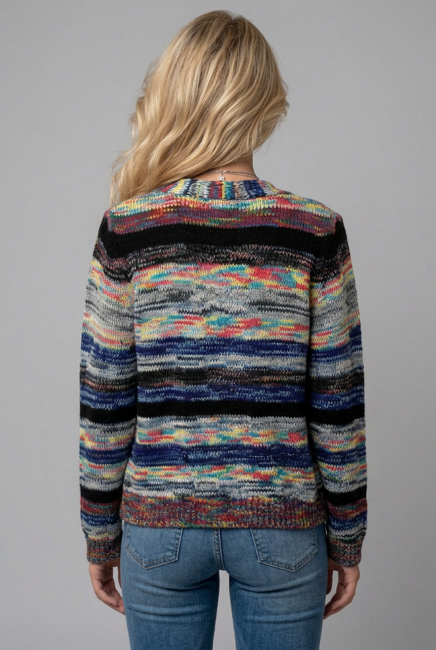 Women's Striped Long-Sleeve Open-Front Cardigan