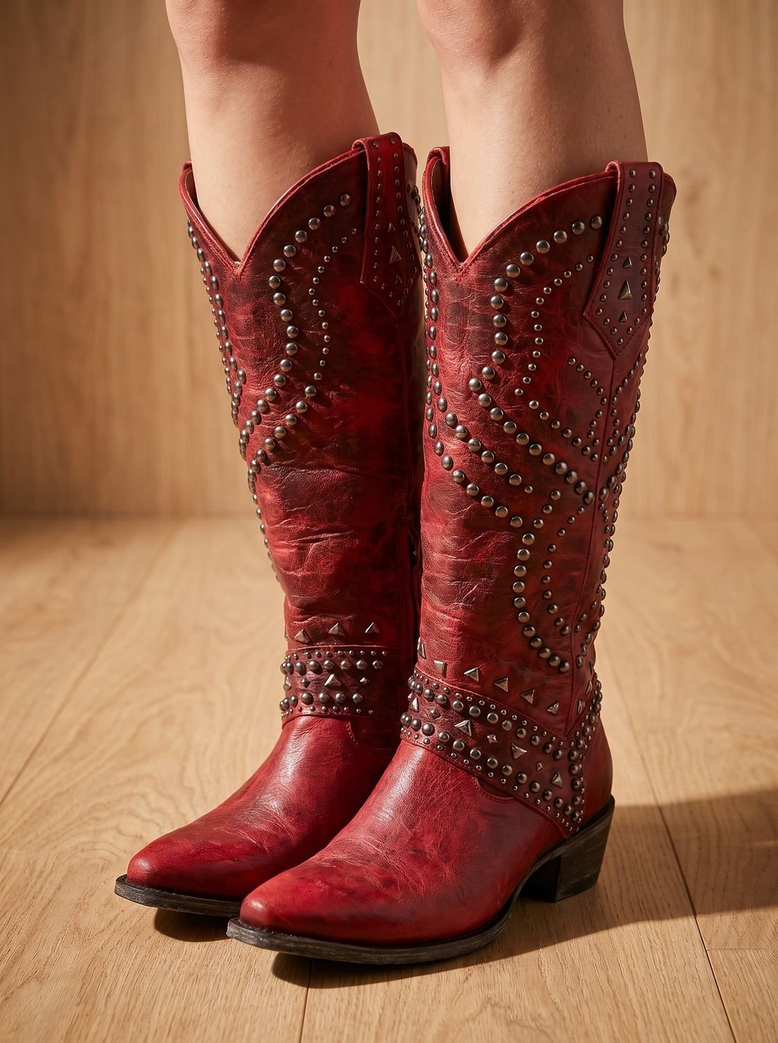 Women's Studded Pointed-Toe Knee-High Orthopedic Cowboy Boots