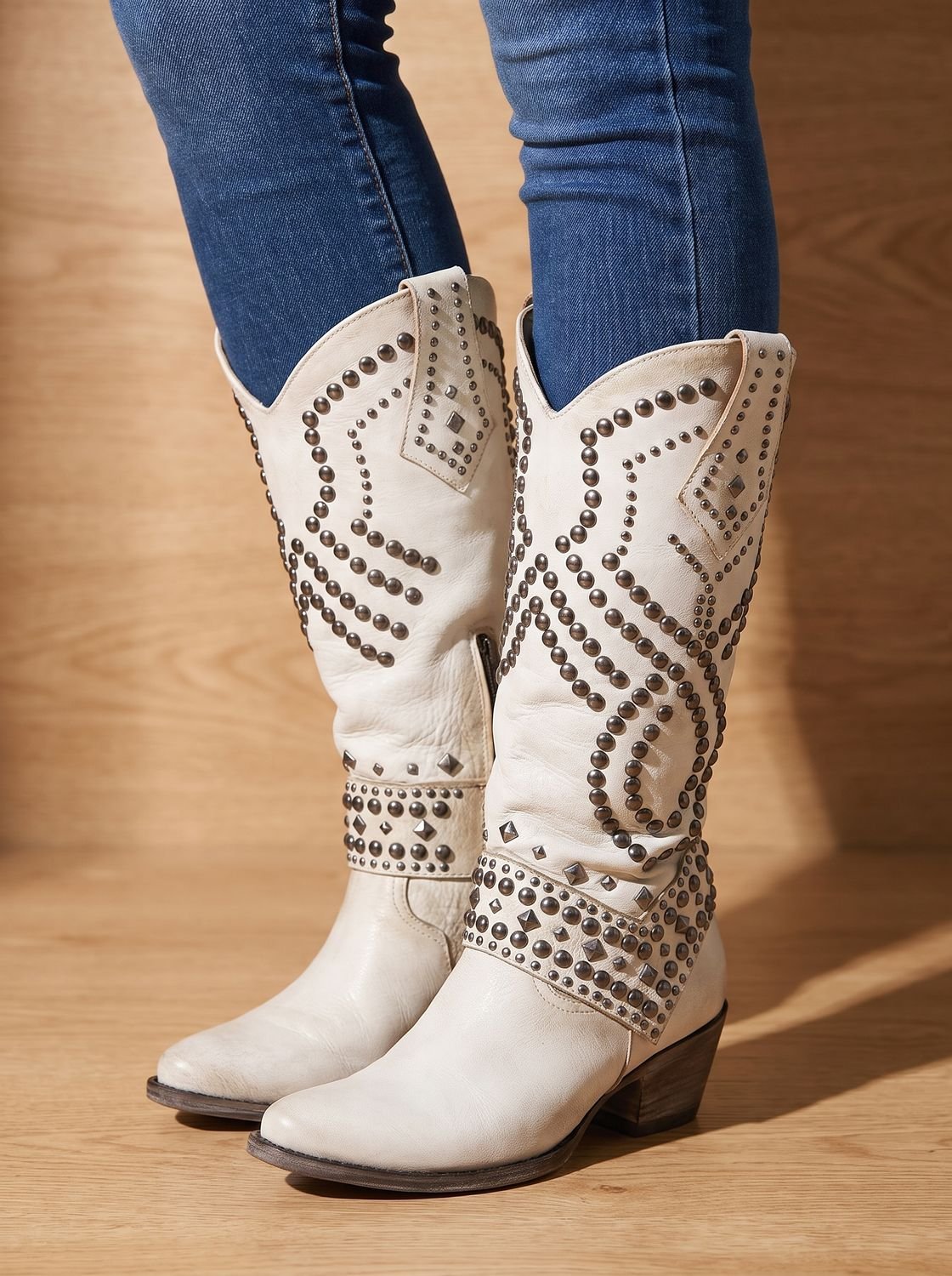 Women's Studded Pointed-Toe Knee-High Orthopedic Cowboy Boots