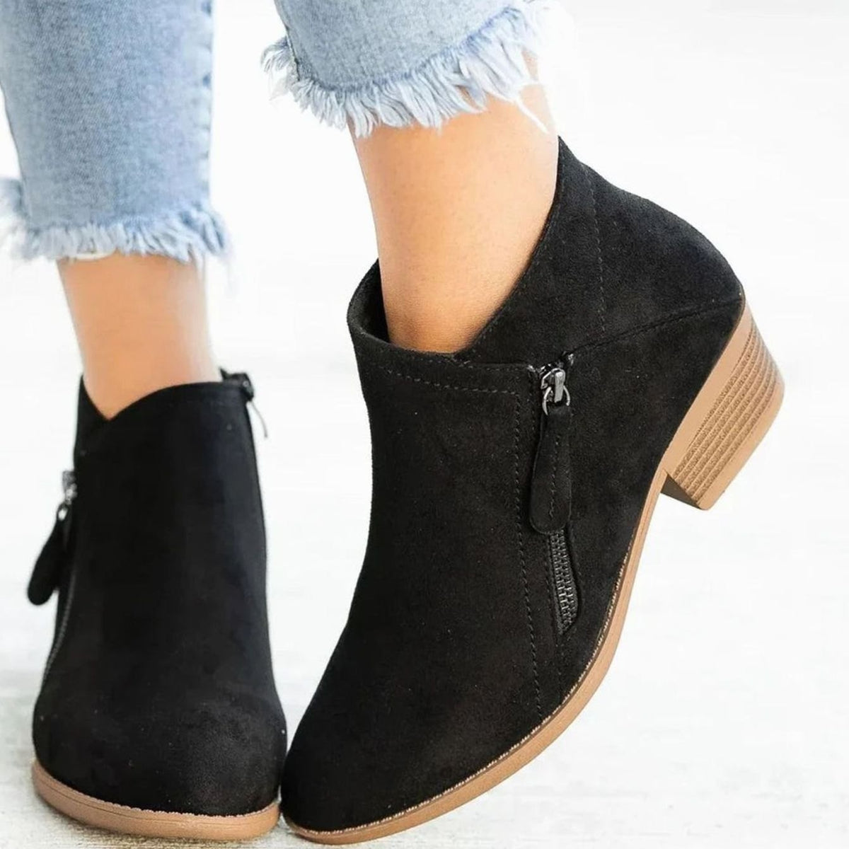 Women's Suede Pointed-Toe Side-Zip Low-Heel Boots