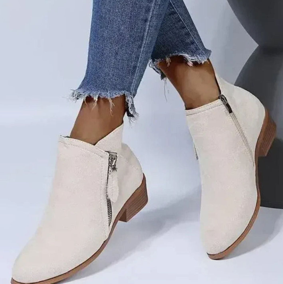 Women's Suede Pointed-Toe Side-Zip Low-Heel Boots