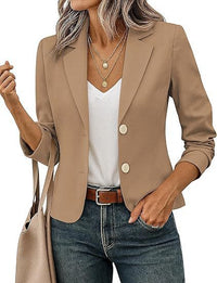 Women's Tailored Short Blazer with Decorative Buttons and 3/4 Sleeves
