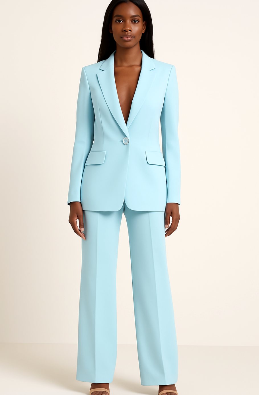 Women's Tailored Single-Button Blazer & Trouser Suit Set