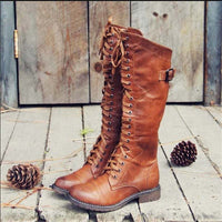 Women's Tall Lace-Up Riding Boots - Elegant Leather Boots with Heel & Zipper
