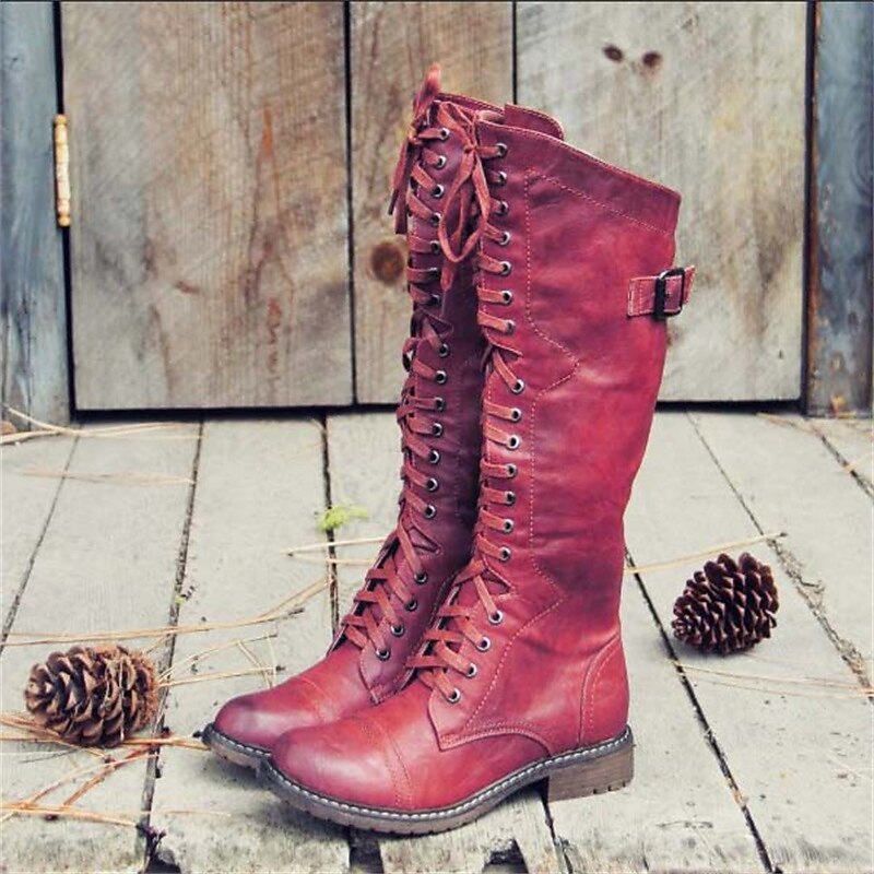 Women's Tall Lace-Up Riding Boots - Elegant Leather Boots with Heel & Zipper