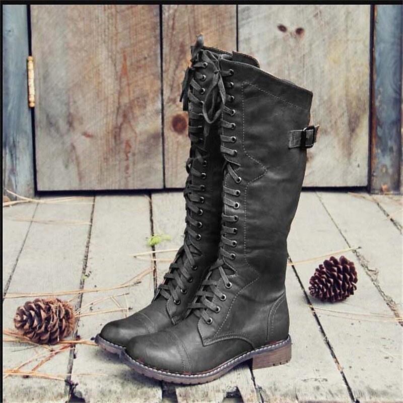 Women's Tall Lace-Up Riding Boots - Elegant Leather Boots with Heel & Zipper