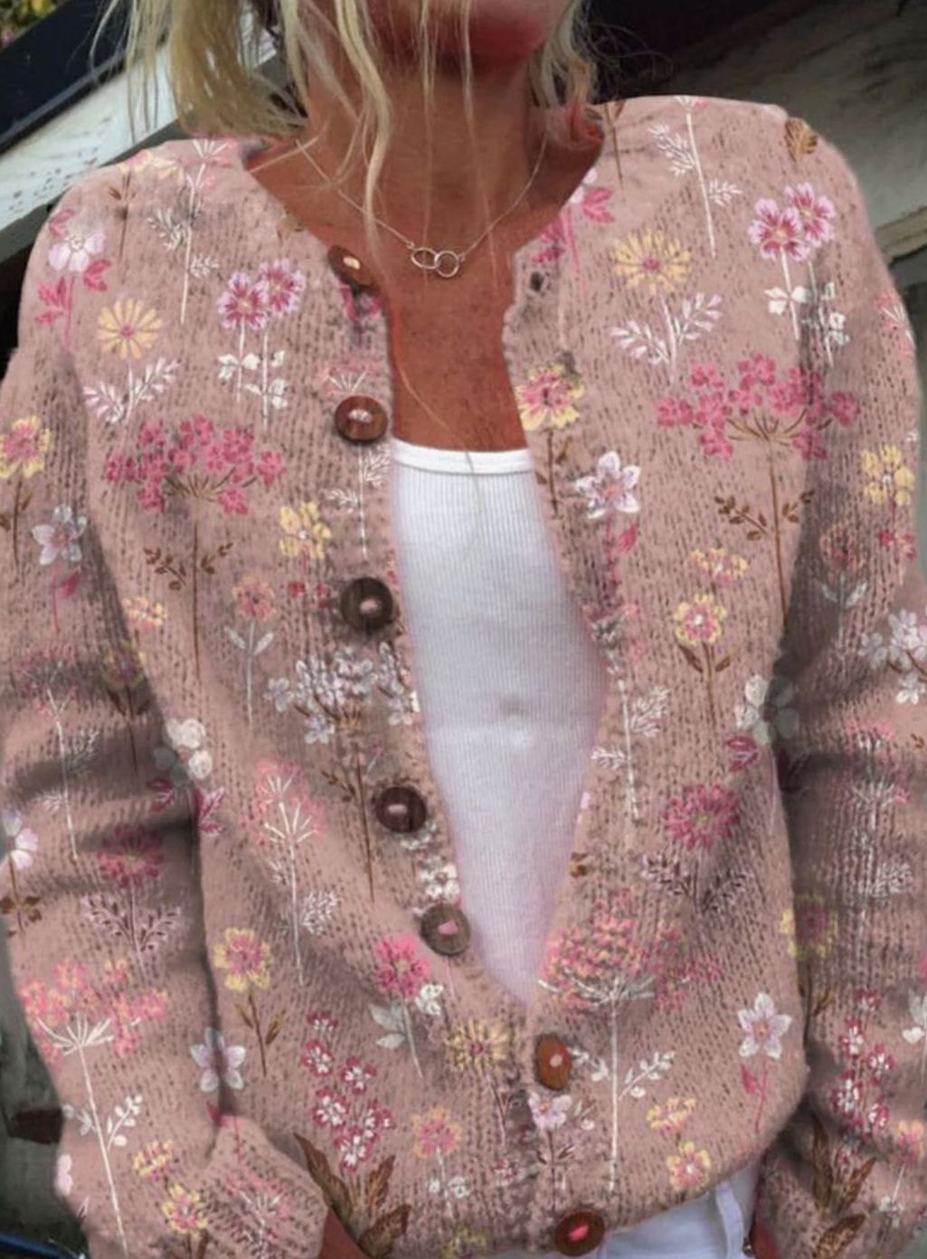 Women's Vintage Floral Relaxed Button-Front Knit Cardigan Sweater