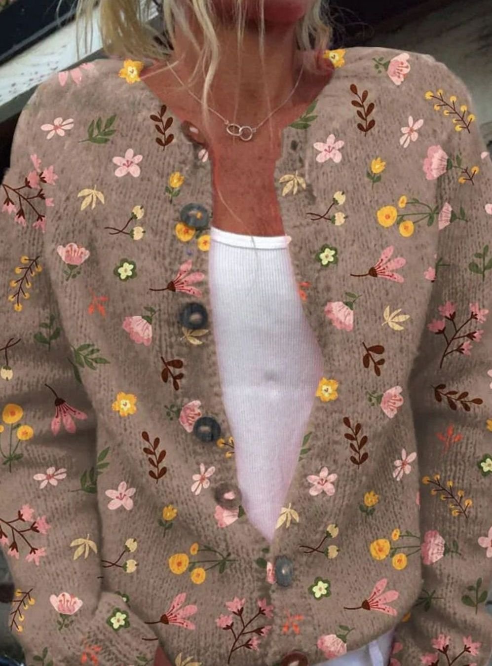 Women's Vintage Floral Relaxed Button-Front Knit Cardigan Sweater