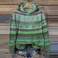 Women's Warm Wool Hooded Sweater - Knitted Wool Hoodie with Ribbed Trim