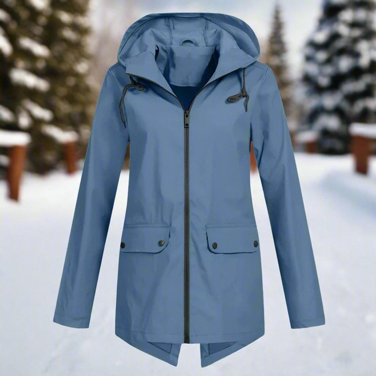 Women's Waterproof Hooded Rain Jacket with Zip Closure, Adjustable Cuffs, and Pockets