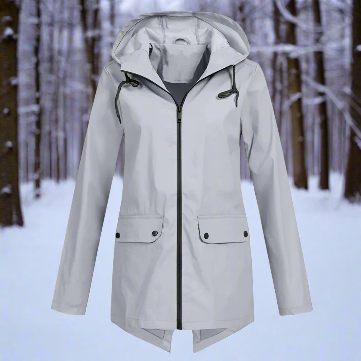 Women's Waterproof Hooded Rain Jacket with Zip Closure, Adjustable Cuffs, and Pockets