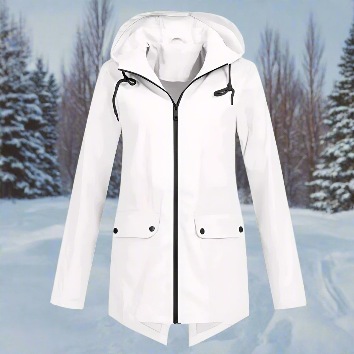 Women's Waterproof Hooded Rain Jacket with Zip Closure, Adjustable Cuffs, and Pockets