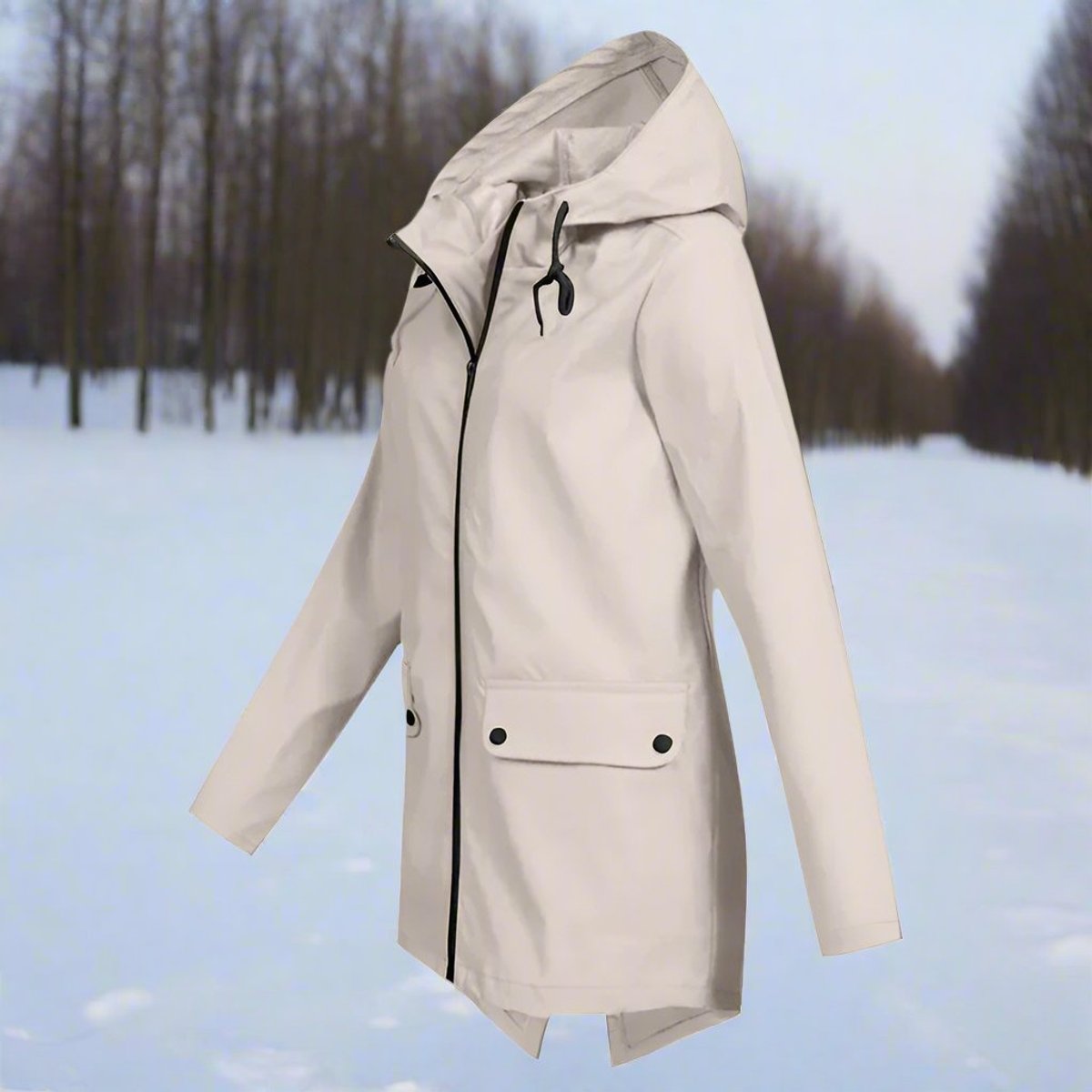 Women's Waterproof Hooded Rain Jacket with Zip Closure, Adjustable Cuffs, and Pockets