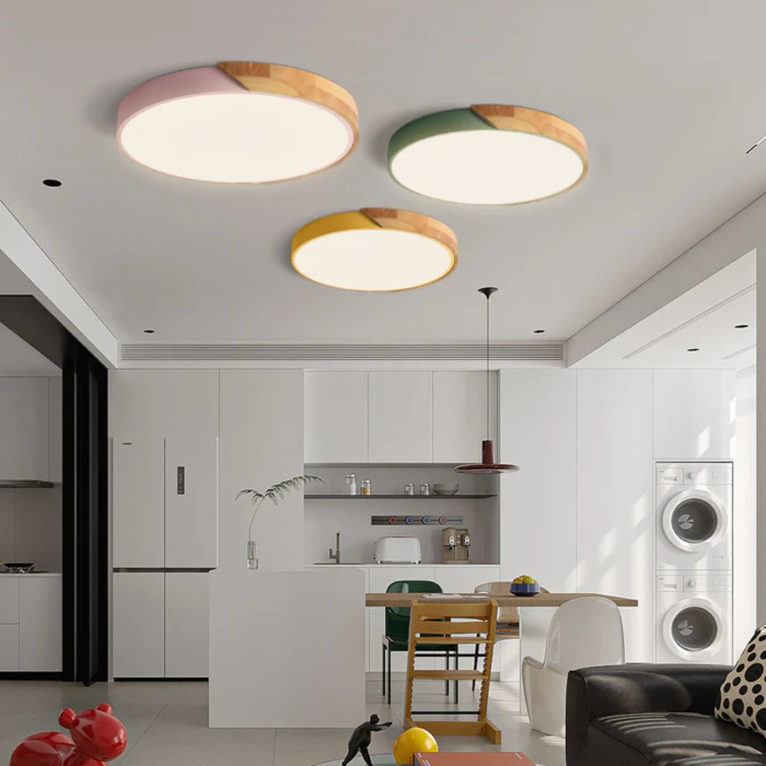 Wood and Acrylic Ceiling Light - Modern LED Flush Mount Lighting - Stylish Home Decor - Image 1
