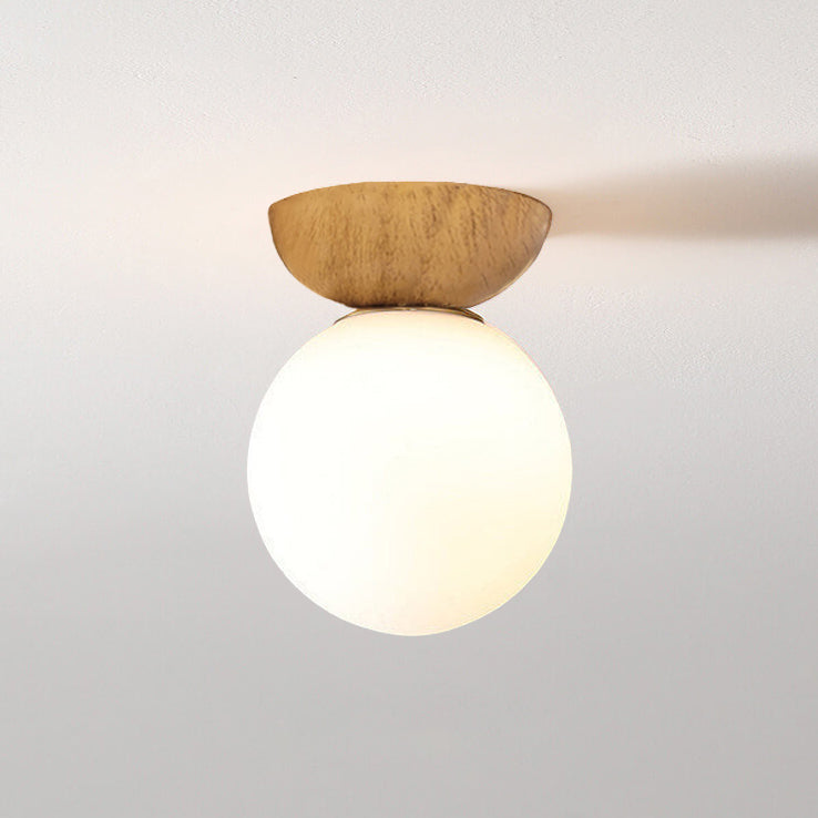 Wood and Glass Globe Light - Modern Semi-Flush Mount Ceiling Fixture - Nordic Style - Image 1