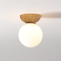 Wood and Glass Globe Light - Modern Semi-Flush Mount Ceiling Fixture - Nordic Style