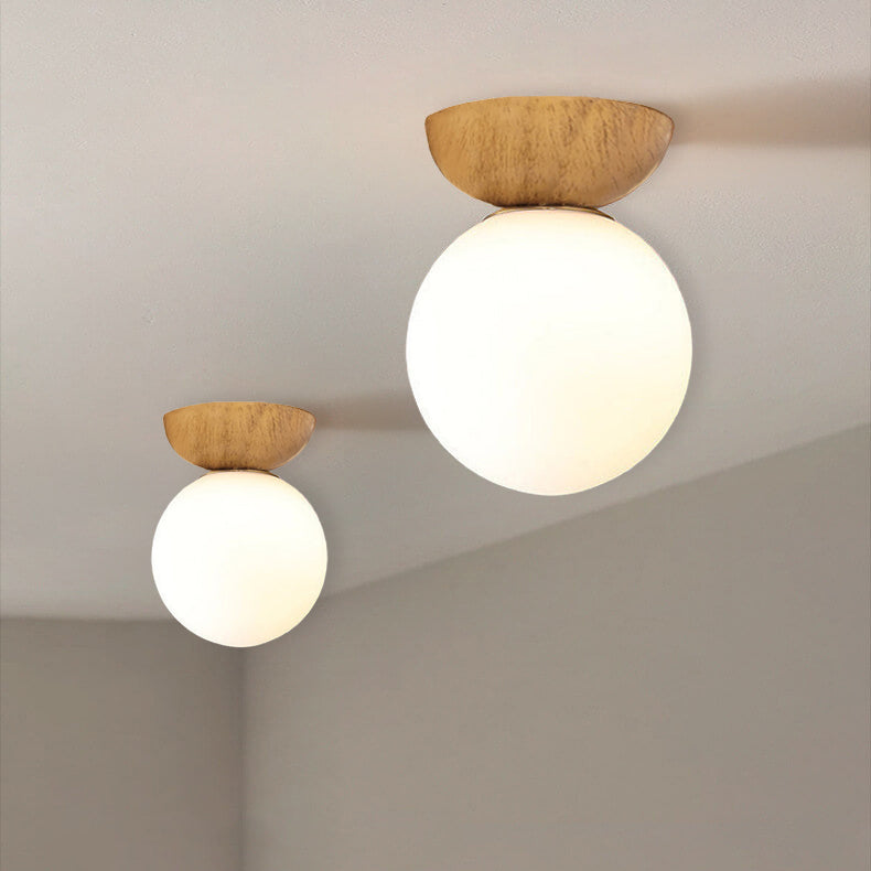 Wood and Glass Globe Light - Modern Semi-Flush Mount Ceiling Fixture - Nordic Style - Image 2