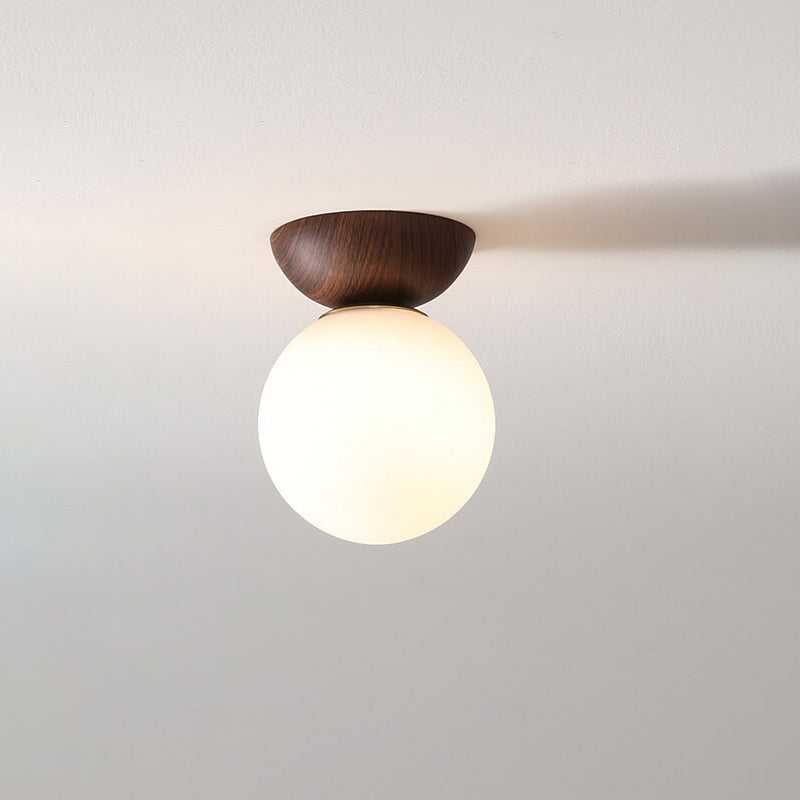 Wood and Glass Globe Light - Modern Semi-Flush Mount Ceiling Fixture - Nordic Style - Image 3