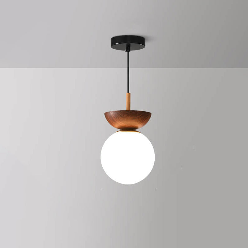Wood and Glass Globe Light - Modern Semi-Flush Mount Ceiling Fixture - Nordic Style - Image 4