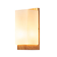 Wood and Glass Rectangle Wall Sconce - Modern Minimalist LED Lamp - Bedroom Lighting