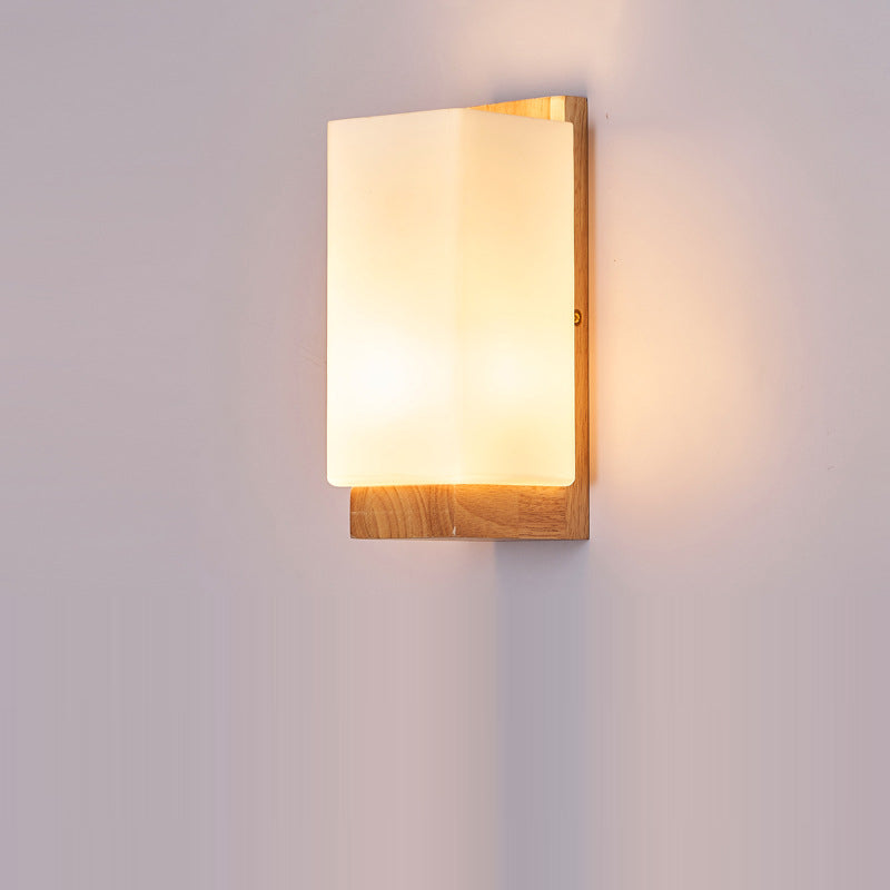 Wood and Glass Rectangle Wall Sconce - Modern Minimalist LED Lamp - Bedroom Lighting - Image 4
