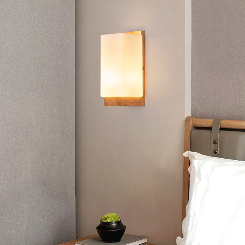 Wood and Glass Rectangle Wall Sconce - Modern Minimalist LED Lamp - Bedroom Lighting - Image 5