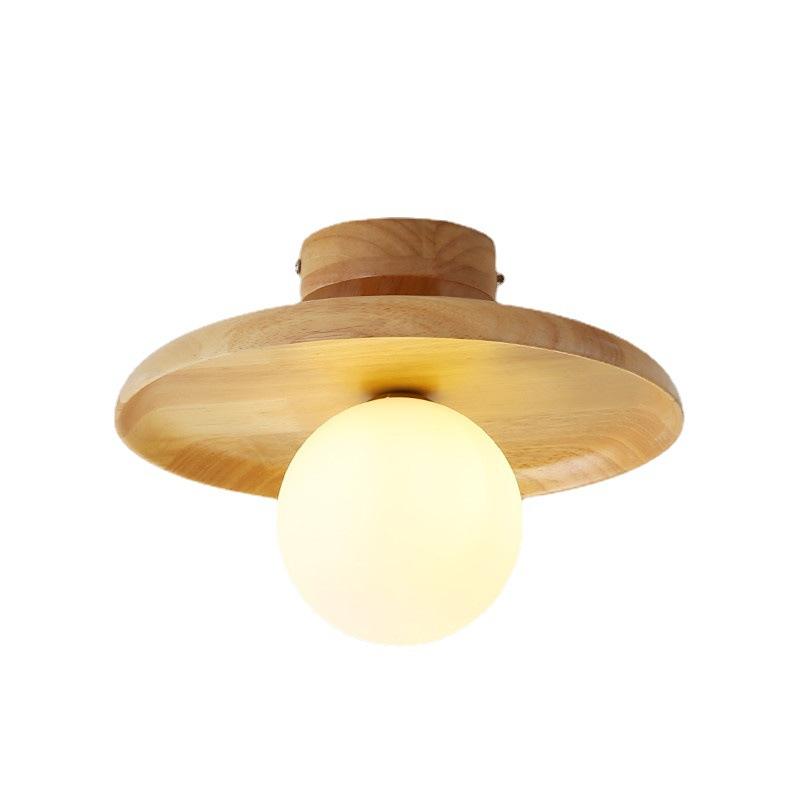 Wood Ceiling Light - Globe Glass Shade - Modern Scandinavian Pendant - Image 1