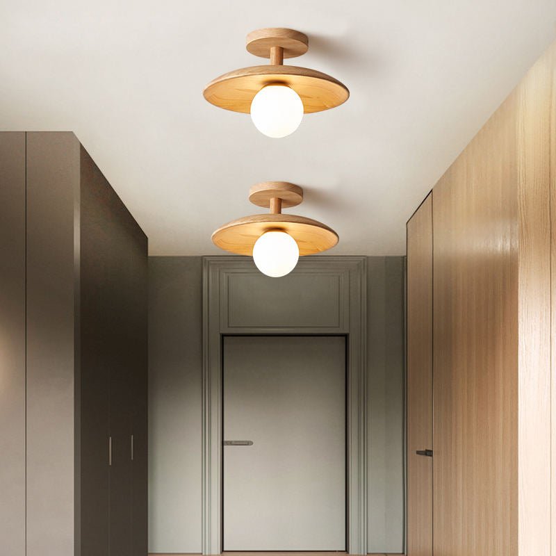 Wood Ceiling Light - Globe Glass Shade - Modern Scandinavian Pendant - Image 2
