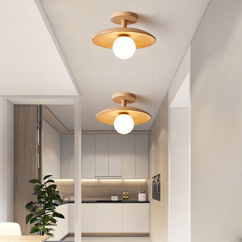 Wood Ceiling Light - Globe Glass Shade - Modern Scandinavian Pendant - Image 3