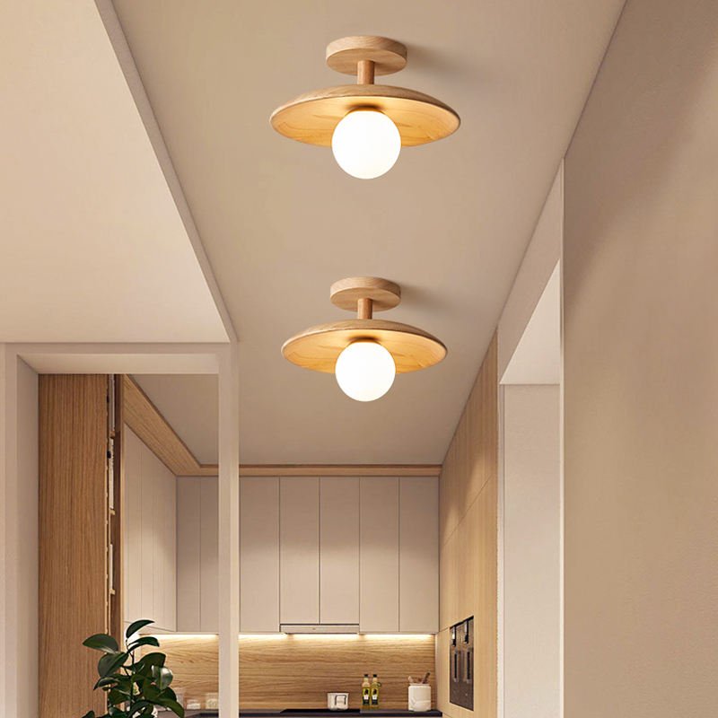Wood Ceiling Light - Globe Glass Shade - Modern Scandinavian Pendant - Image 4