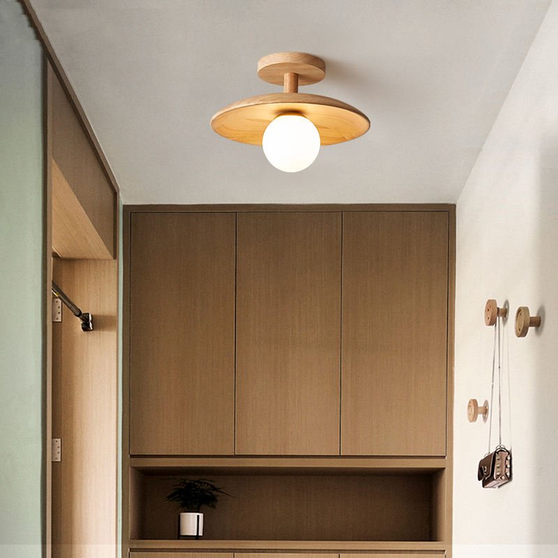 Wood Ceiling Light - Globe Glass Shade - Modern Scandinavian Pendant - Image 5