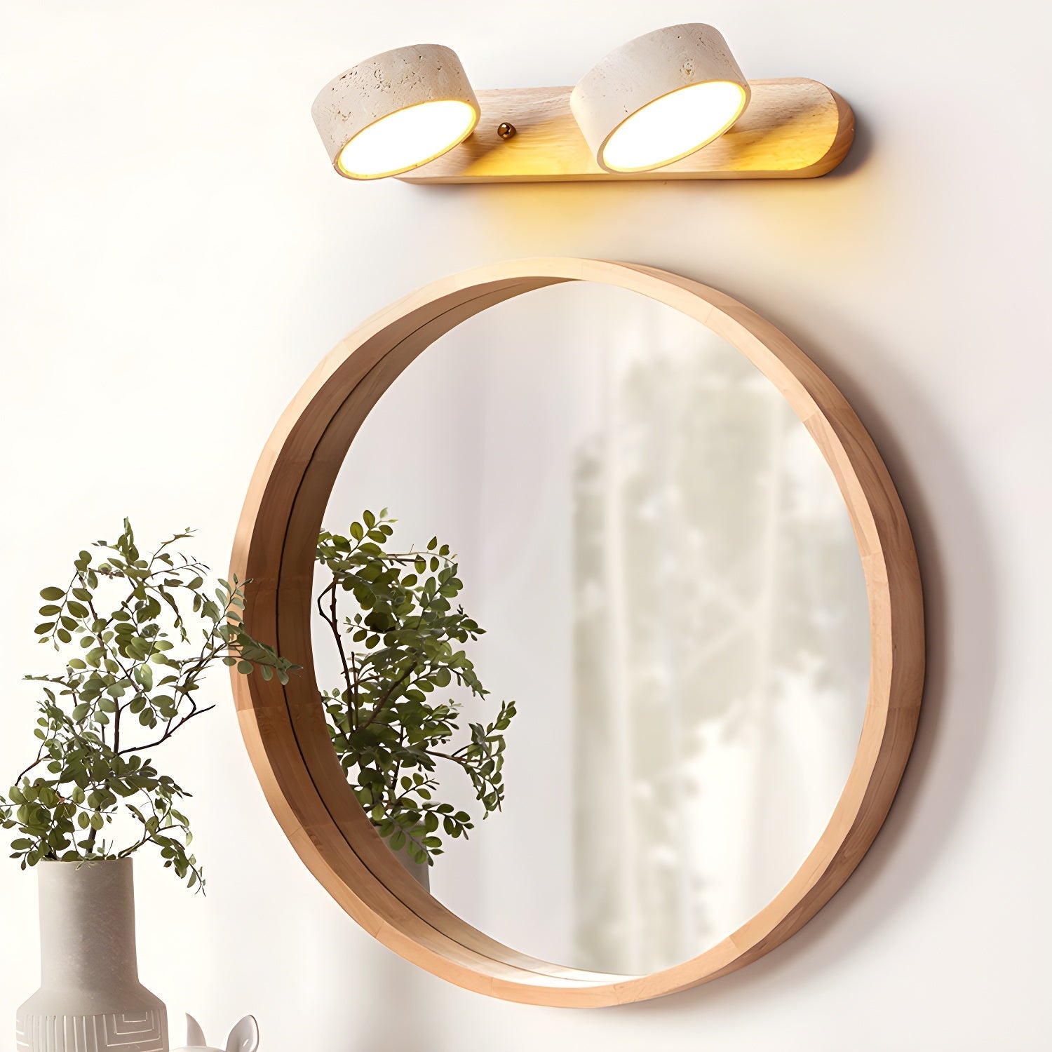 Wood Color Travertine Style LED Wall Sconce - Modern Plug-in Wall Light - Integrated Lighting - Image 3