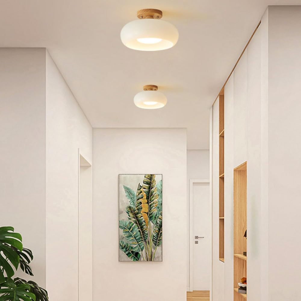 Wood & Glass LED Ceiling Lamp - Modern Flush Mount Lighting - Image 2