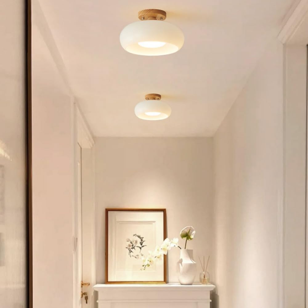 Wood & Glass LED Ceiling Lamp - Modern Flush Mount Lighting - Image 3