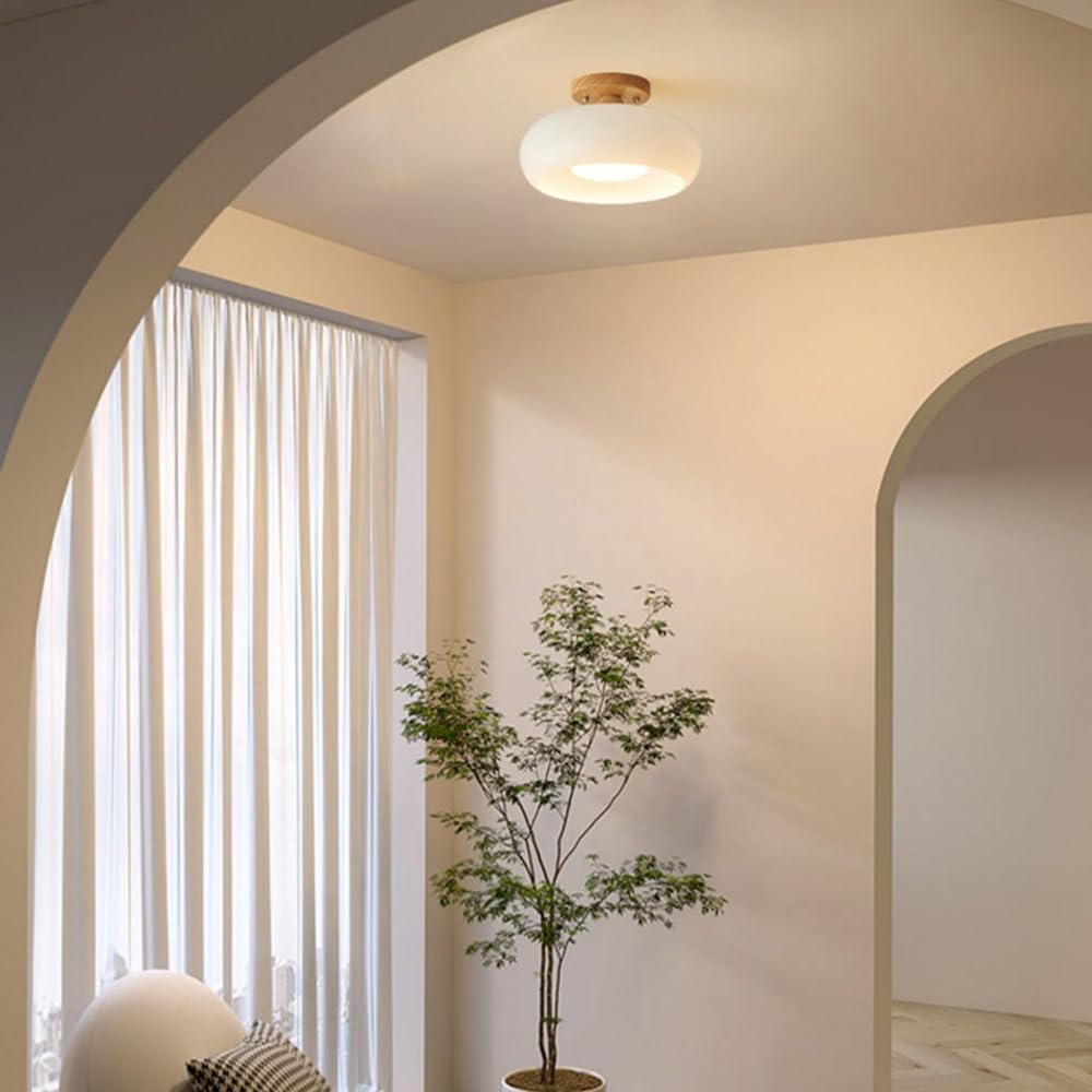 Wood & Glass LED Ceiling Lamp - Modern Flush Mount Lighting - Image 4